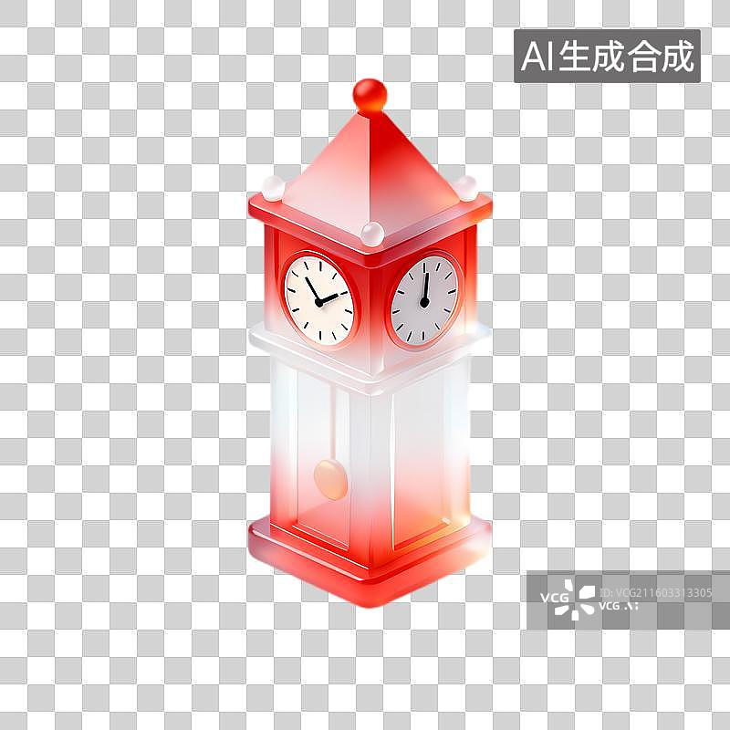 【AI数字艺术】红色白色钟表塔具双钟面图片素材
