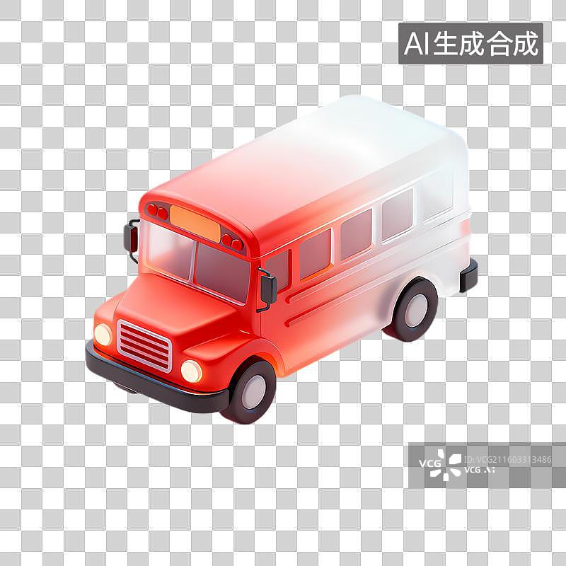 【AI数字艺术】等距视角红色校车插画图片素材
