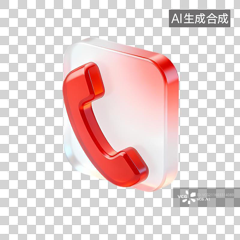 【AI数字艺术】三维渲染红色电话图标图片素材