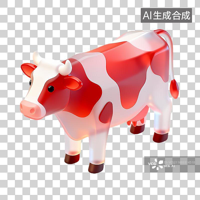 【AI数字艺术】3D渲染可爱红白相间奶牛形象图片素材