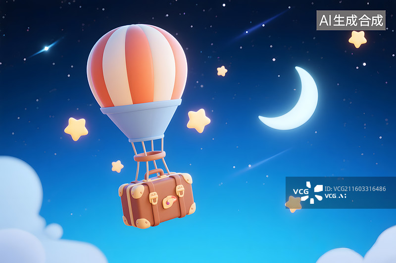 【AI数字艺术】卡通热气球旅行图片素材