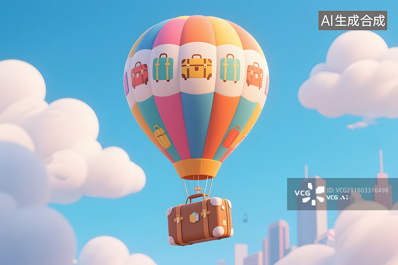 【AI数字艺术】卡通热气球旅行图片素材