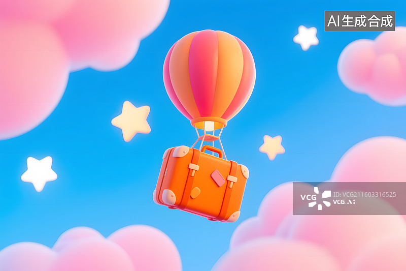 【AI数字艺术】卡通热气球旅行图片素材
