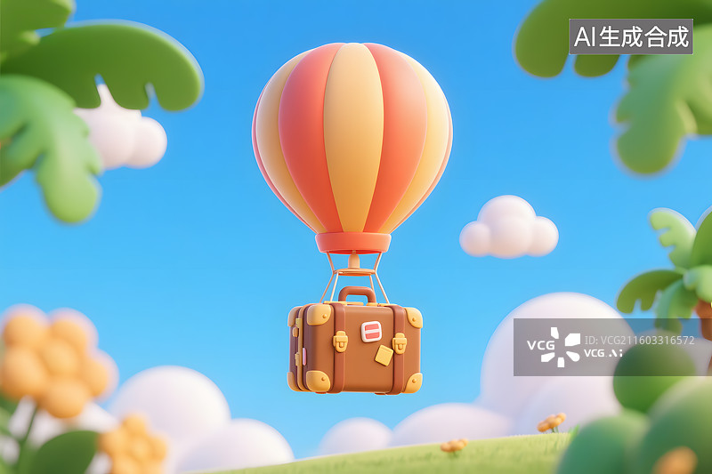 【AI数字艺术】卡通热气球旅行图片素材