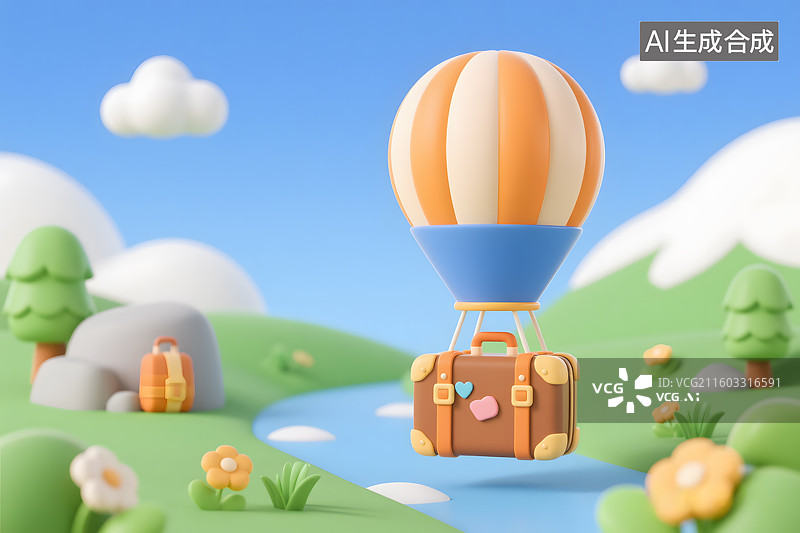 【AI数字艺术】卡通热气球旅行图片素材
