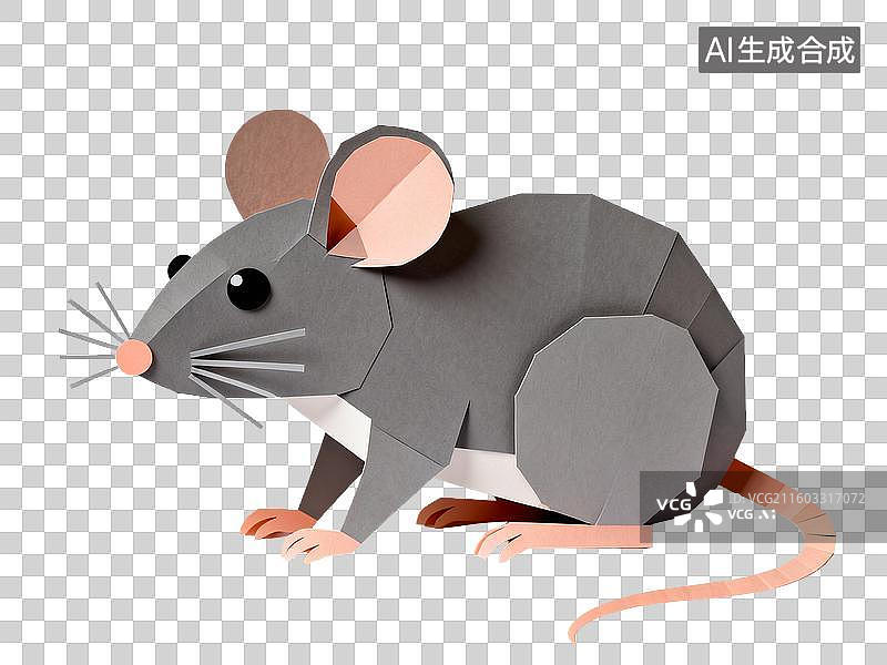 【AI数字艺术】手工纸艺灰色老鼠造型图片素材