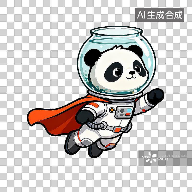 【AI数字艺术】头戴玻璃缸飞翔的熊猫图片素材