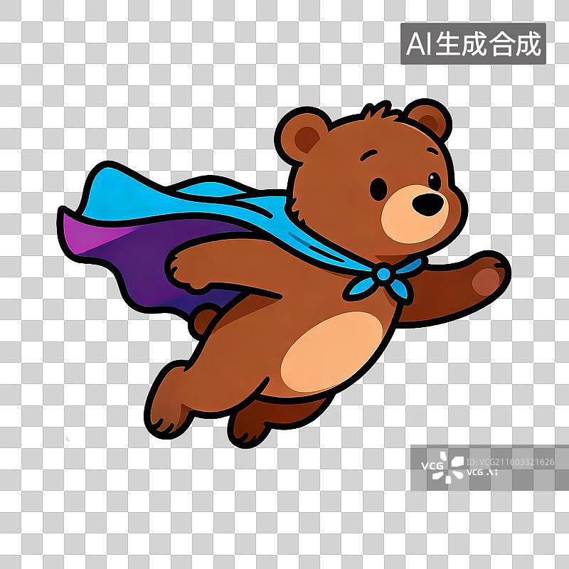 【AI数字艺术】身穿斗篷飞翔的小熊图片素材
