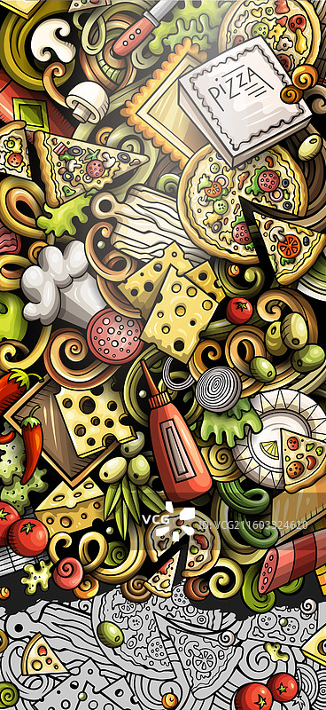手绘披萨涂鸦横幅卡通细节图片素材