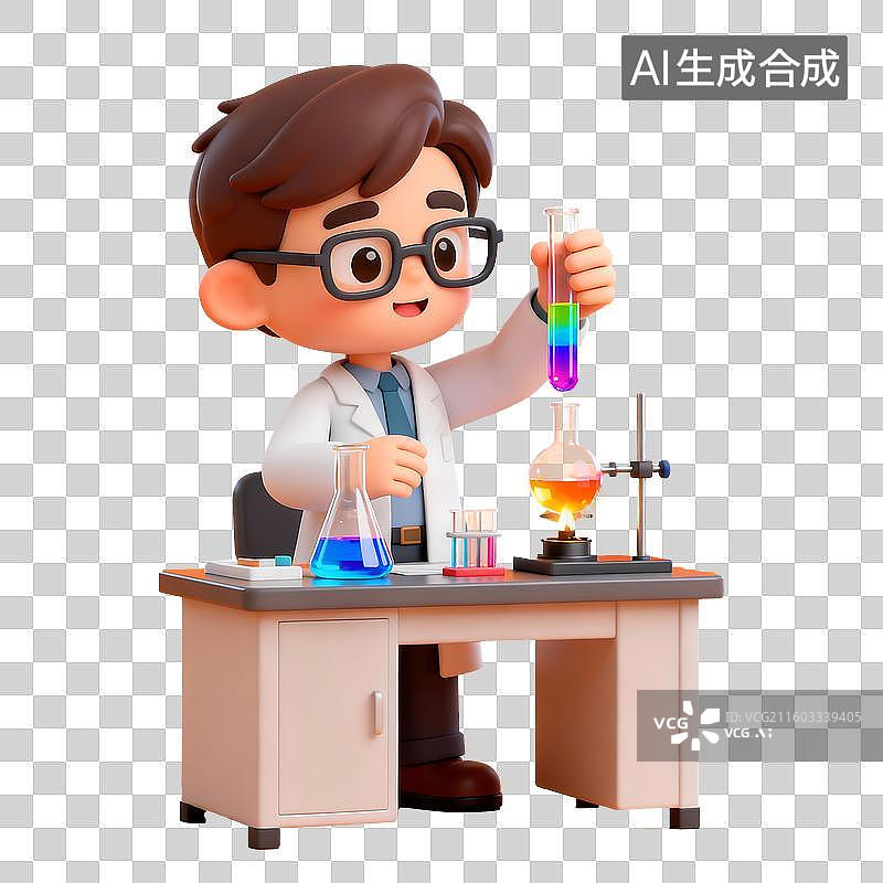 【AI数字艺术】科学家在做实验3D卡通免抠元素图片素材