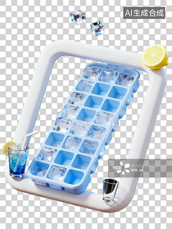 【AI数字艺术】3d粘土质感夏季节气冰块柠檬组合边框元素图片素材