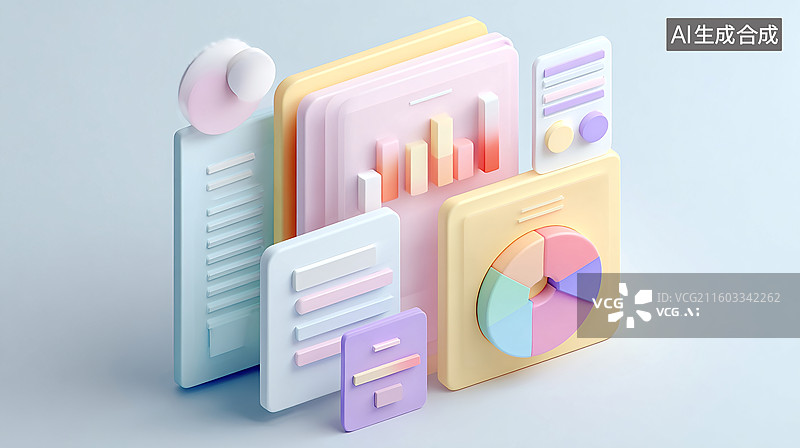 【AI数字艺术】多彩商业数据3d可视化图表图片素材