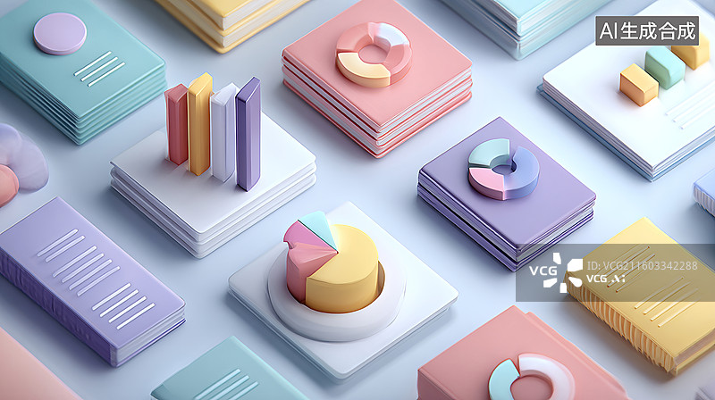 【AI数字艺术】多彩商业数据3d可视化图表图片素材