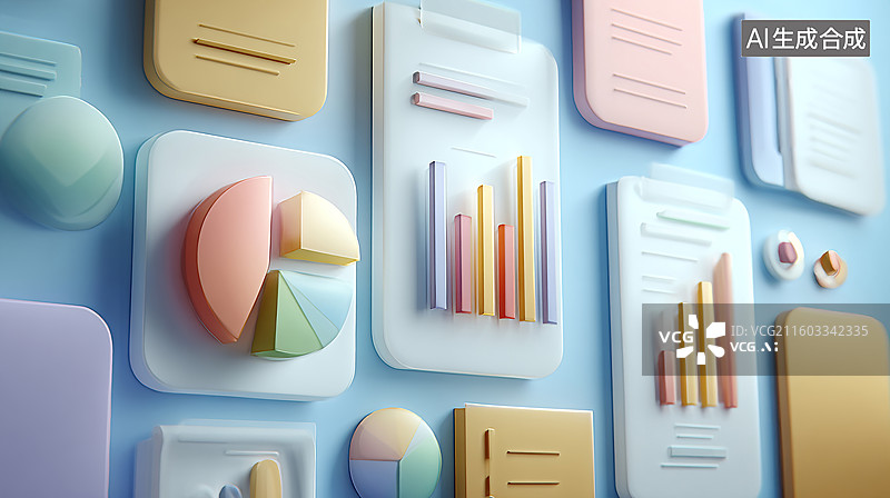 【AI数字艺术】多彩商业数据3d可视化图表图片素材