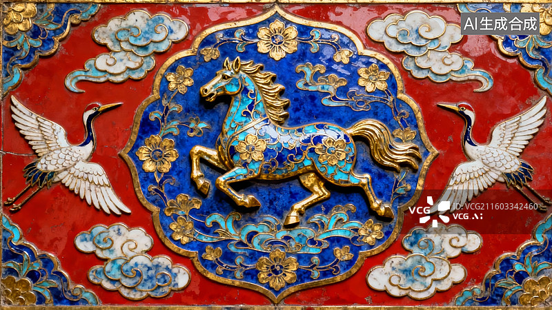 【AI数字艺术】景泰蓝马国风感艺术场景图片素材