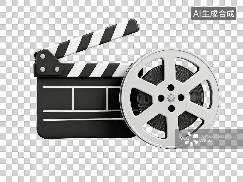 【AI数字艺术】3D渲染免抠图形元素卡通电影拍板与胶卷图片素材