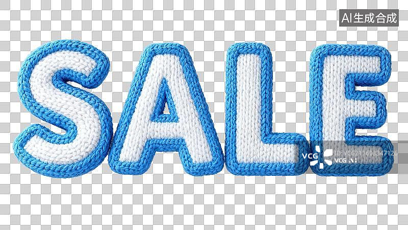 【AI数字艺术】3D渲染免抠图形元素蓝边白色芯毛线针织编织字母促销折扣SALE设计元素图片素材