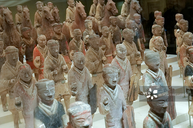 彩绘陶兵马俑 西汉 1965年陕西咸阳杨家湾兵马俑坑出土 中国国家博物馆“古代中国基本陈列”图片素材