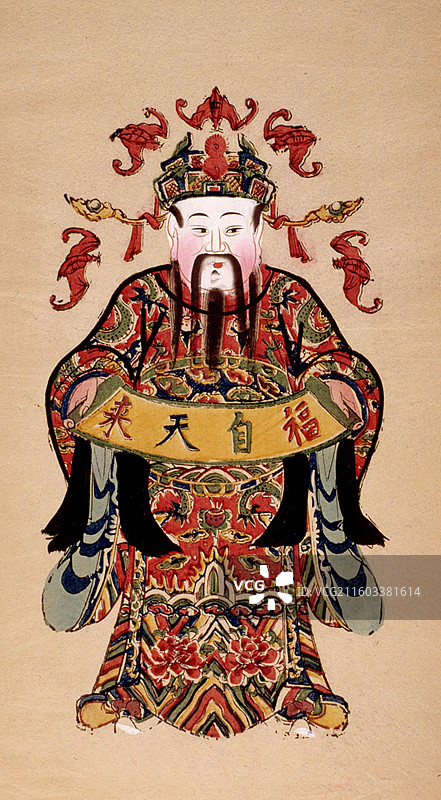 木版年画，天官赐福图片素材