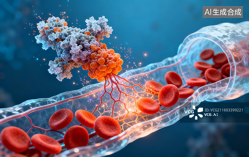 【AI数字艺术】微观世界的红细胞血管特写科技医疗背景图片素材