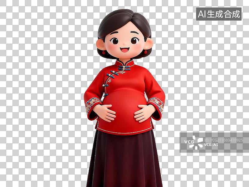 【AI数字艺术】母婴亲子主题 孕妇穿红色传统服饰图片素材