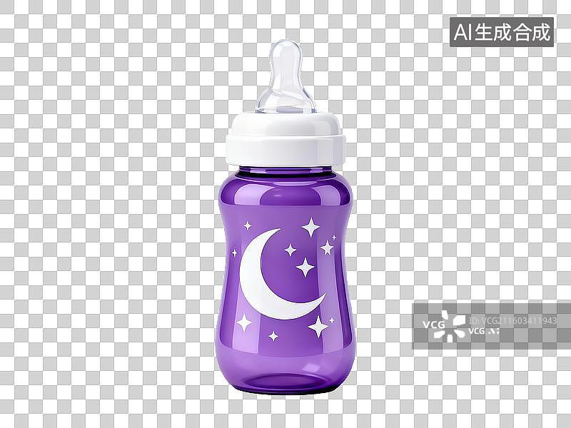 【AI数字艺术】紫色奶瓶带月亮星星图案图片素材