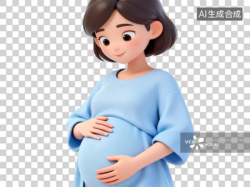【AI数字艺术】孕妇轻抚腹部的温馨画面图片素材