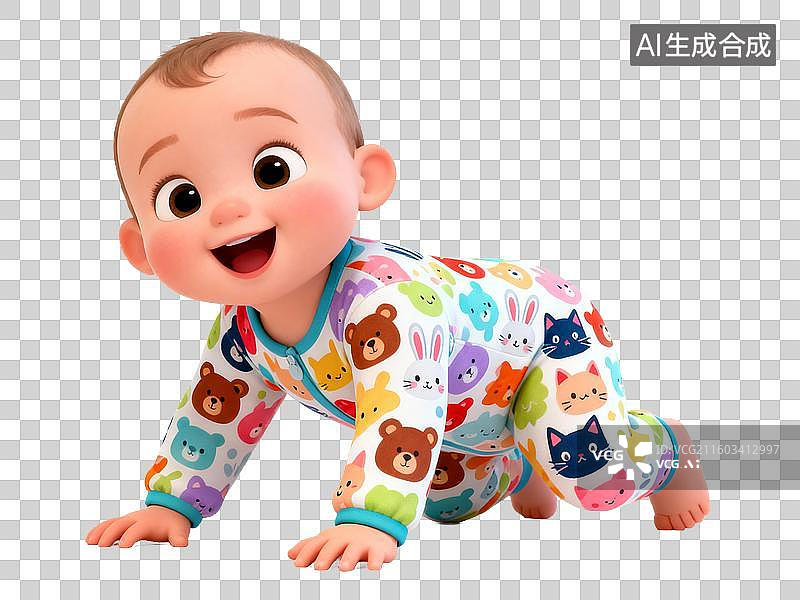 【AI数字艺术】婴儿爬行卡通形象图片素材