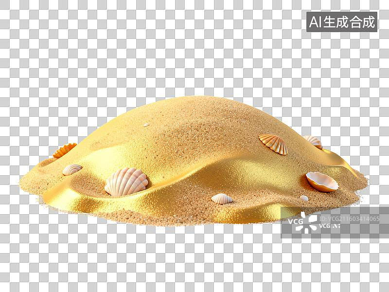 【AI数字艺术】旅游出行 自然景观 金色沙堆与贝壳图片素材