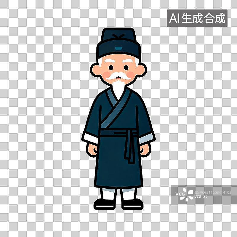 【AI数字艺术】穿深褐色古装的老人图片素材