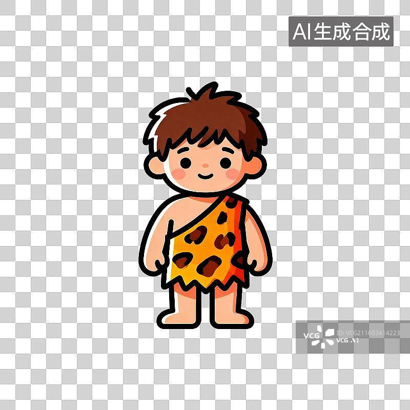 【AI数字艺术】身穿兽皮的幼小原始人图片素材