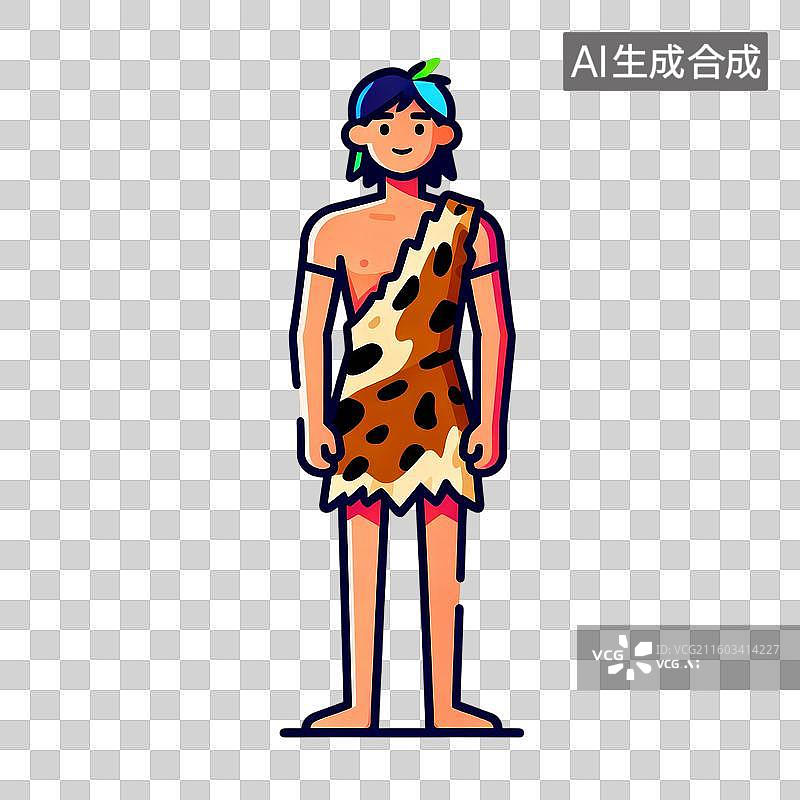 【AI数字艺术】身穿兽皮的幼小原始人图片素材