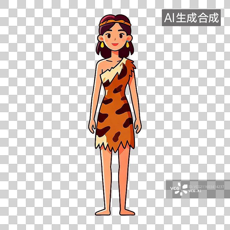 【AI数字艺术】身穿兽皮的幼小原始人图片素材