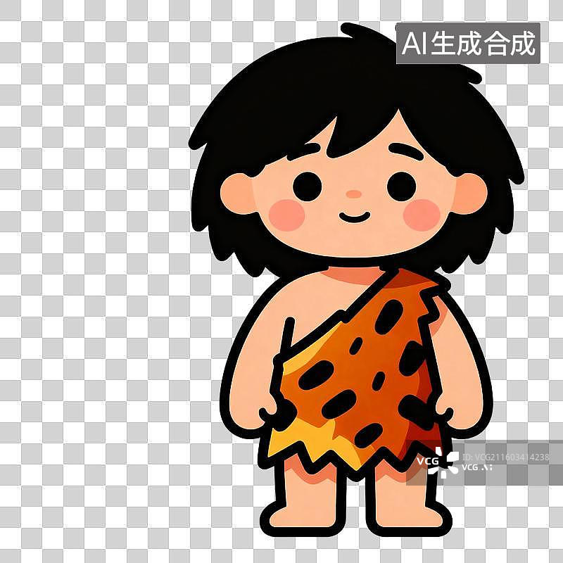 【AI数字艺术】身穿兽皮的幼小原始人图片素材