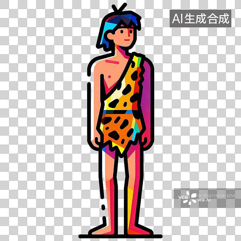 【AI数字艺术】身穿兽皮的幼小原始人图片素材