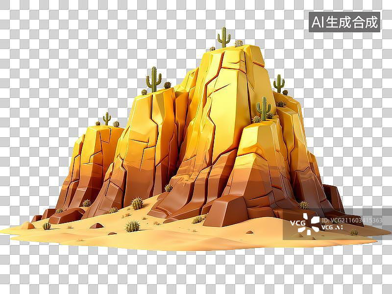 【AI数字艺术】旅游出行 自然景观 沙漠岩石山丘与仙人掌图片素材
