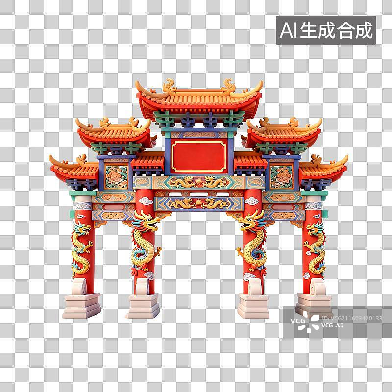 【AI数字艺术】3D国潮风传统建筑，园林，亭台楼阁 影壁墙，廊桥，塔，院子，蒙古包图片素材