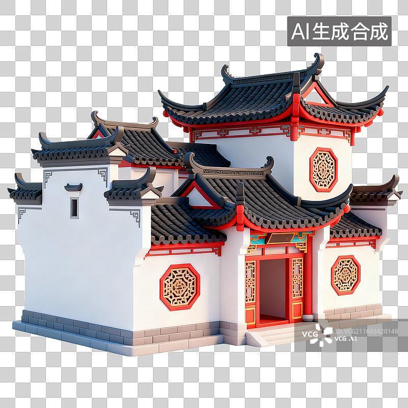 【AI数字艺术】3D国潮风传统建筑，园林，亭台楼阁 影壁墙，廊桥，塔，院子，蒙古包图片素材