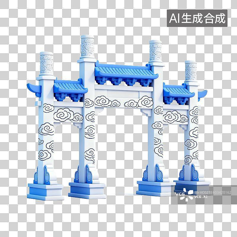 【AI数字艺术】3D国潮风传统建筑，园林，亭台楼阁 影壁墙，廊桥，塔，院子，蒙古包图片素材