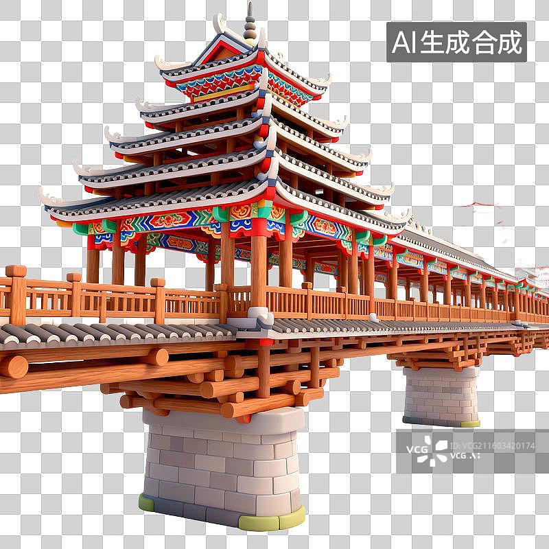 【AI数字艺术】3D国潮风传统建筑，园林，亭台楼阁 影壁墙，廊桥，塔，院子，蒙古包图片素材