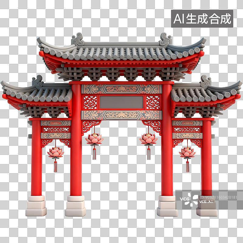 【AI数字艺术】3D国潮风传统建筑，园林，亭台楼阁 影壁墙，廊桥，塔，院子，蒙古包图片素材