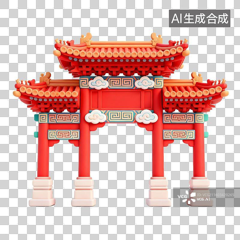 【AI数字艺术】3D国潮风传统建筑，园林，亭台楼阁 影壁墙，廊桥，塔，院子，蒙古包图片素材