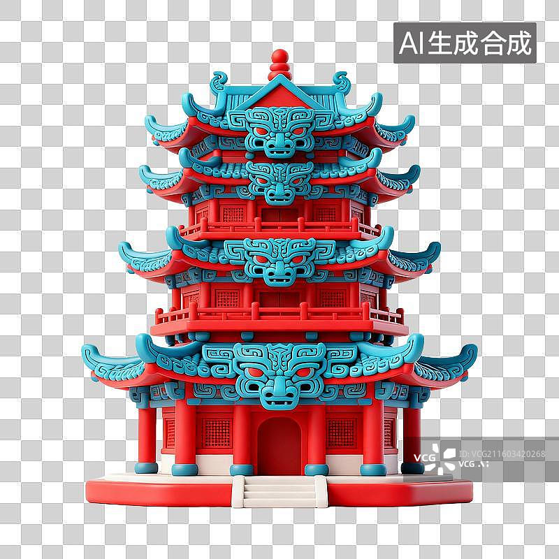 【AI数字艺术】3D国潮风传统建筑，园林，亭台楼阁 影壁墙，廊桥，塔，院子，蒙古包图片素材