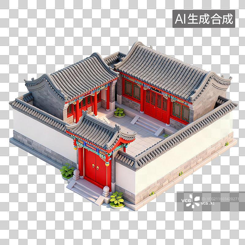 【AI数字艺术】3D国潮风传统建筑，园林，亭台楼阁 影壁墙，廊桥，塔，院子，蒙古包图片素材