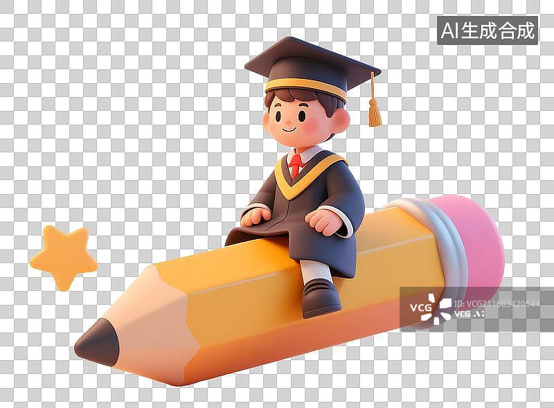 【AI数字艺术】穿着毕业礼服坐在铅笔上的人图片素材