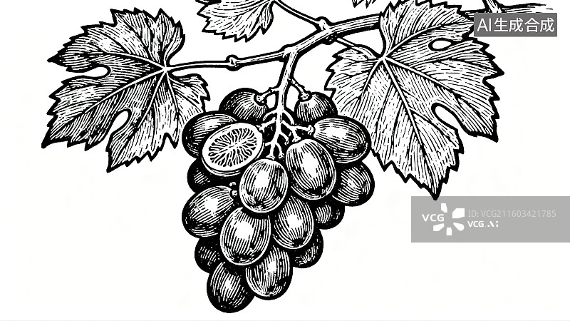 【AI数字艺术】手绘葡萄素描图片素材