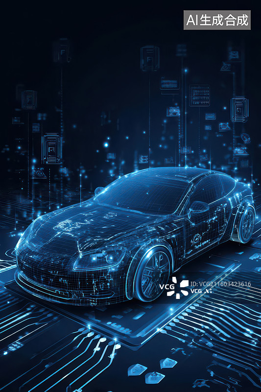 【AI数字艺术】电动汽车夜间充电黑色背景科技场景图片素材