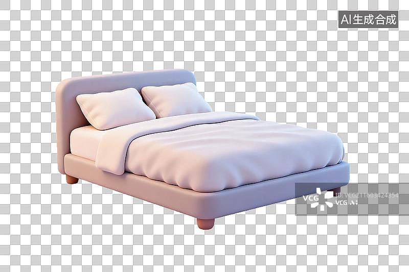 【AI数字艺术】卡通风格，舒适的大床PNG格式的免扣元素图片素材