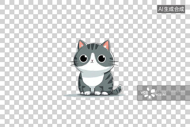 【AI数字艺术】卡通风格，一只可爱的小猫PNG格式的免扣元素图片素材