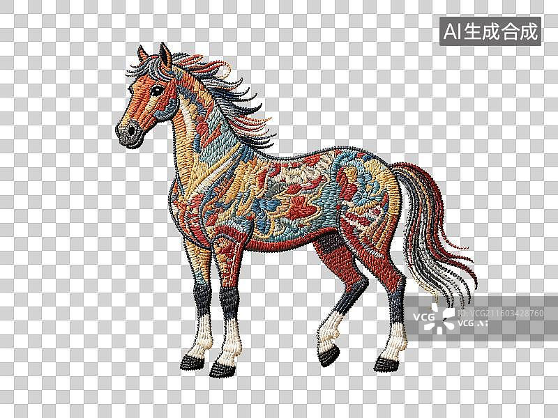 【AI数字艺术】十二生肖造型    生肖马  纺织提花工艺  传统纺织与生肖文化融合的动物生肖系列图片素材